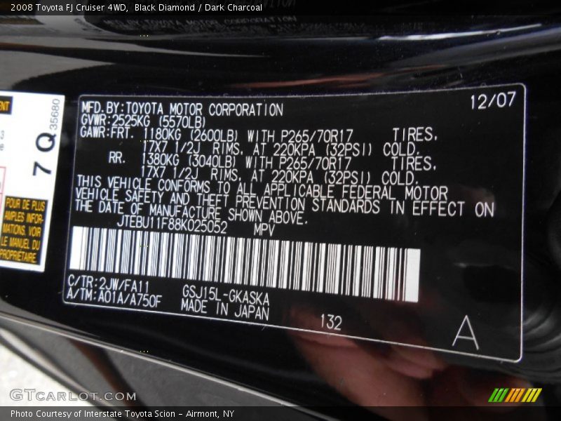 Black Diamond / Dark Charcoal 2008 Toyota FJ Cruiser 4WD