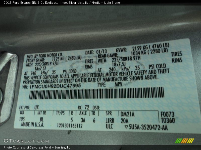 Ingot Silver Metallic / Medium Light Stone 2013 Ford Escape SEL 2.0L EcoBoost