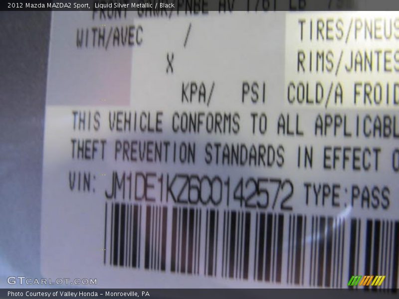 Liquid Silver Metallic / Black 2012 Mazda MAZDA2 Sport