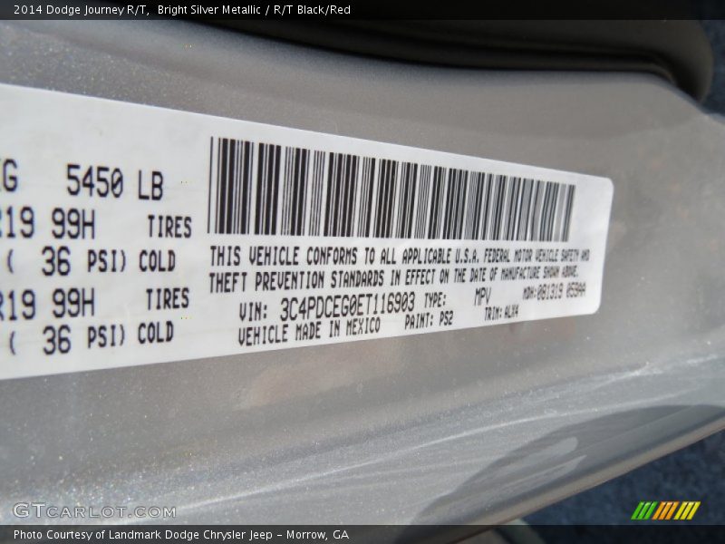 Bright Silver Metallic / R/T Black/Red 2014 Dodge Journey R/T