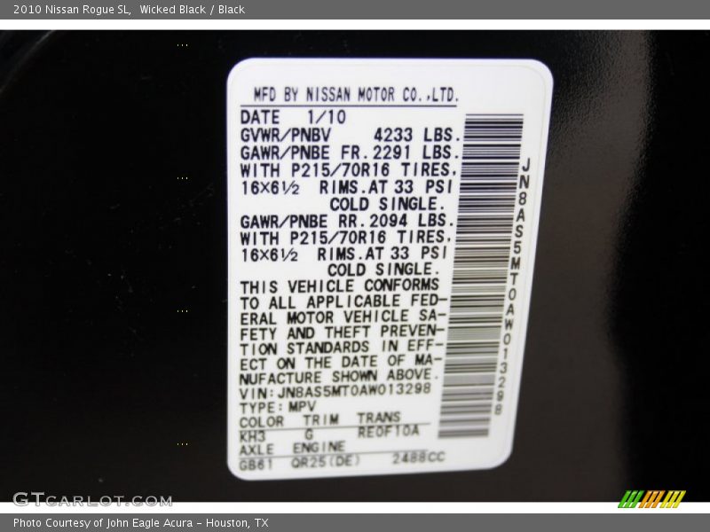Wicked Black / Black 2010 Nissan Rogue SL