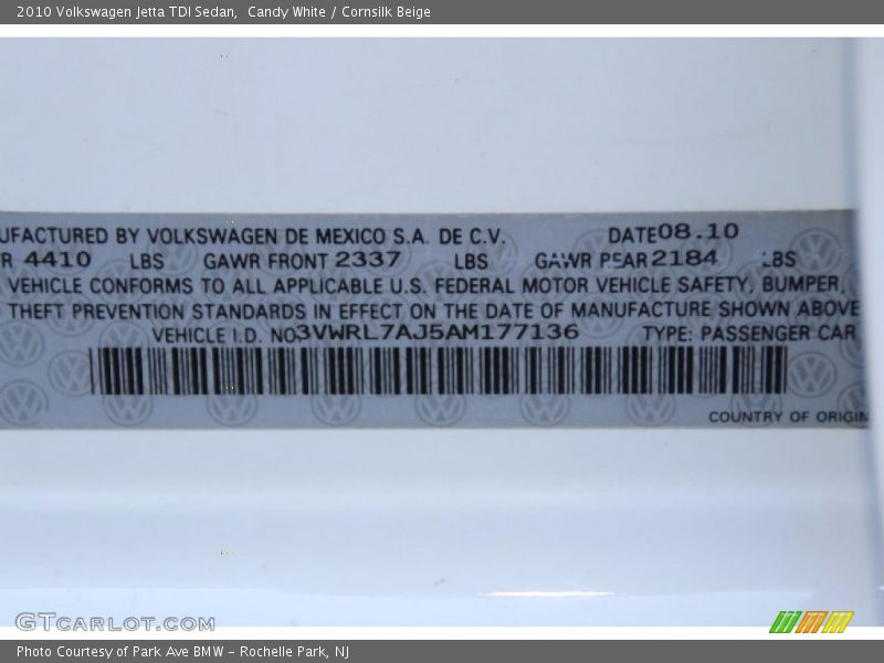 Candy White / Cornsilk Beige 2010 Volkswagen Jetta TDI Sedan