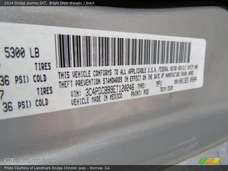 2014 Journey SXT Bright Silver Metallic Color Code PS2