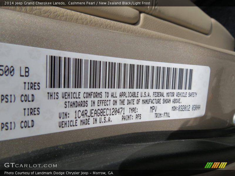 Cashmere Pearl / New Zealand Black/Light Frost 2014 Jeep Grand Cherokee Laredo