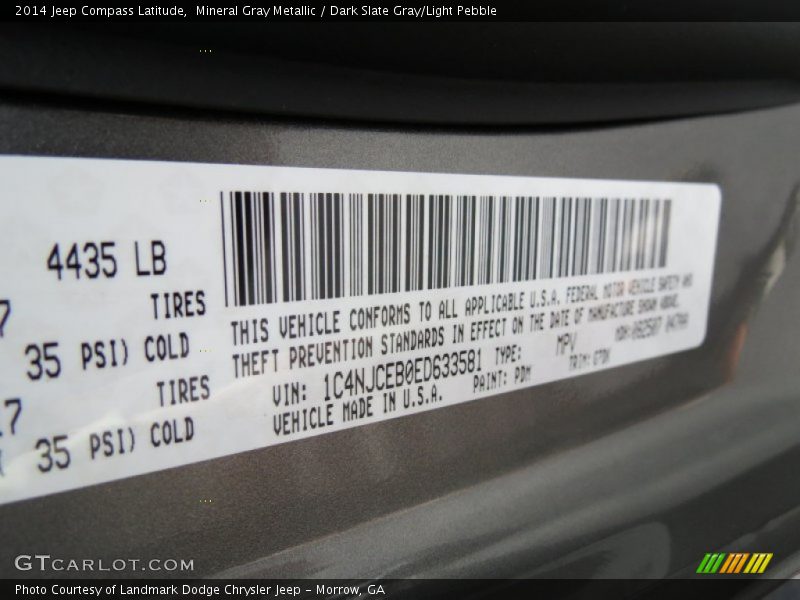 Mineral Gray Metallic / Dark Slate Gray/Light Pebble 2014 Jeep Compass Latitude