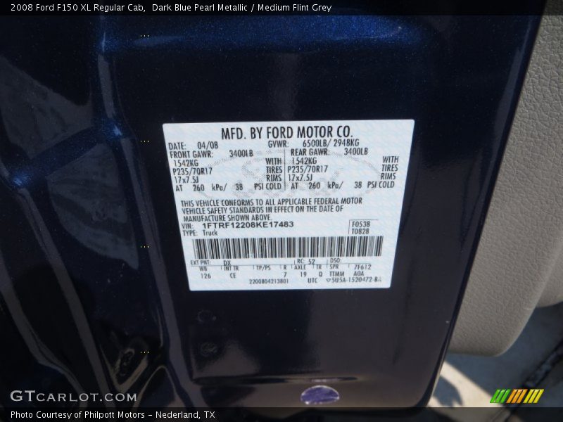 Dark Blue Pearl Metallic / Medium Flint Grey 2008 Ford F150 XL Regular Cab