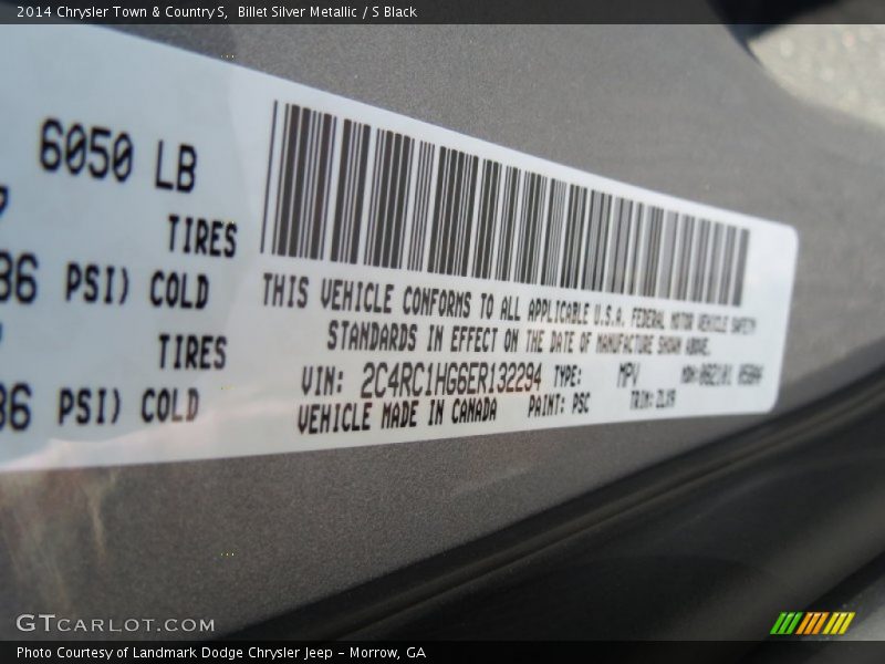 2014 Town & Country S Billet Silver Metallic Color Code PSC