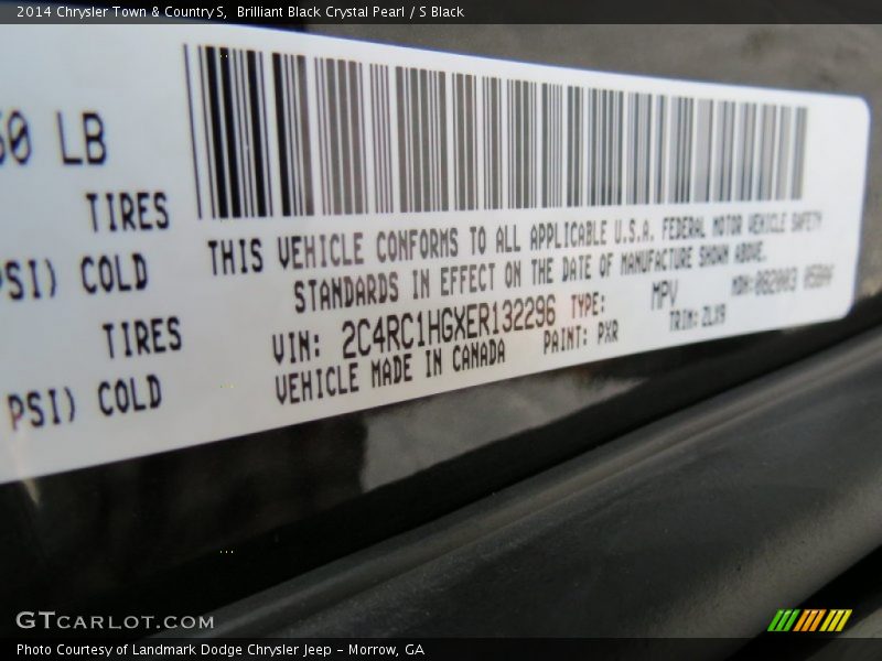 2014 Town & Country S Brilliant Black Crystal Pearl Color Code PXR
