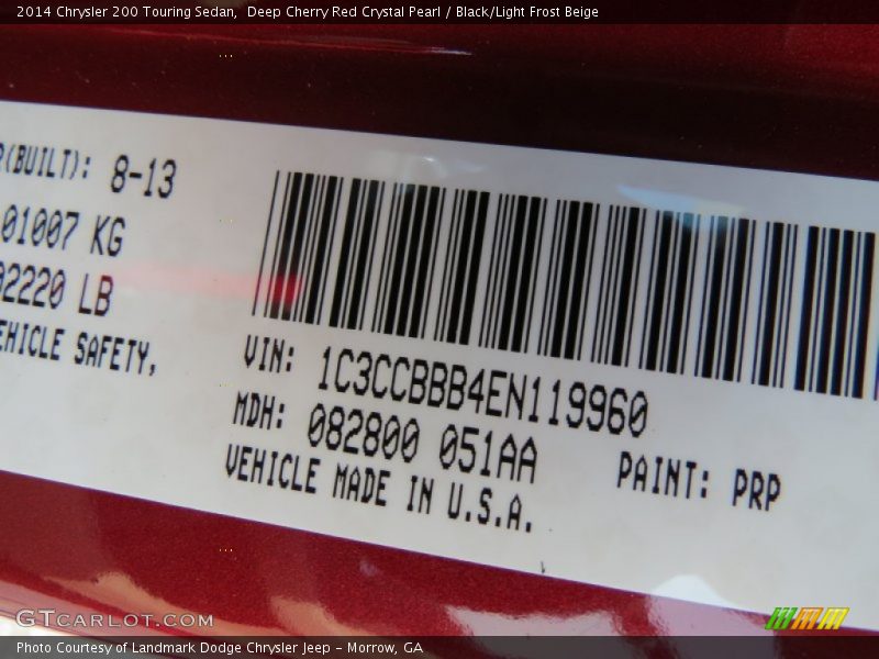 2014 200 Touring Sedan Deep Cherry Red Crystal Pearl Color Code PRP