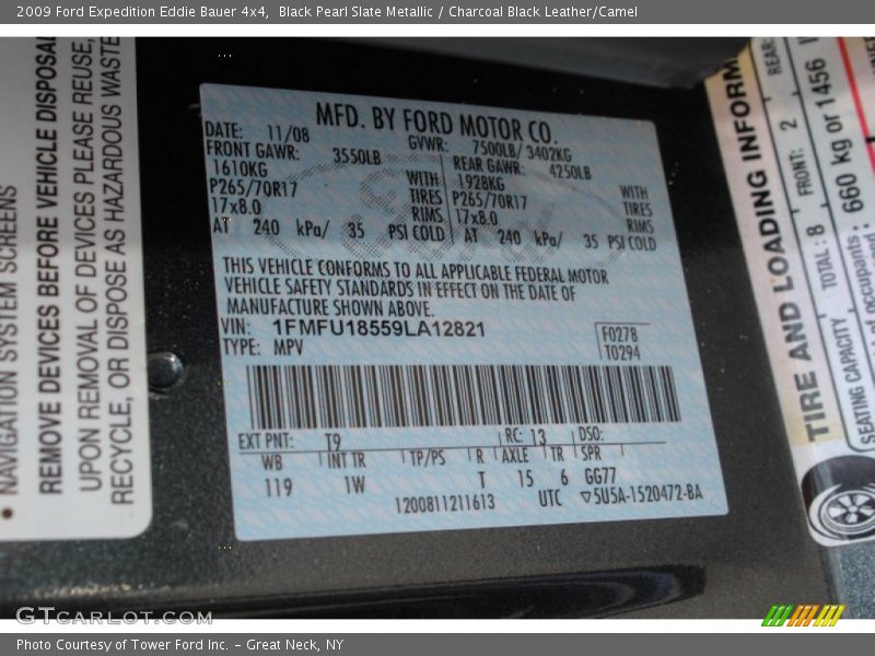 Black Pearl Slate Metallic / Charcoal Black Leather/Camel 2009 Ford Expedition Eddie Bauer 4x4