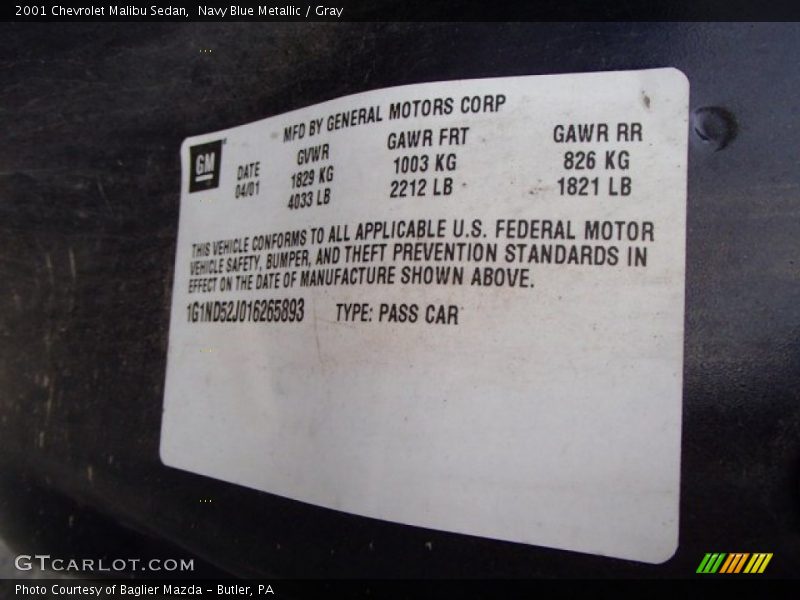 Navy Blue Metallic / Gray 2001 Chevrolet Malibu Sedan