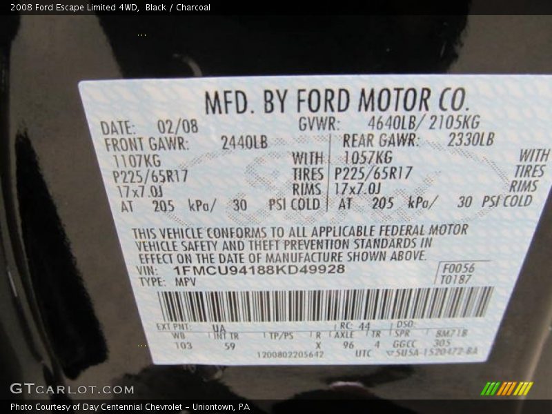 Black / Charcoal 2008 Ford Escape Limited 4WD