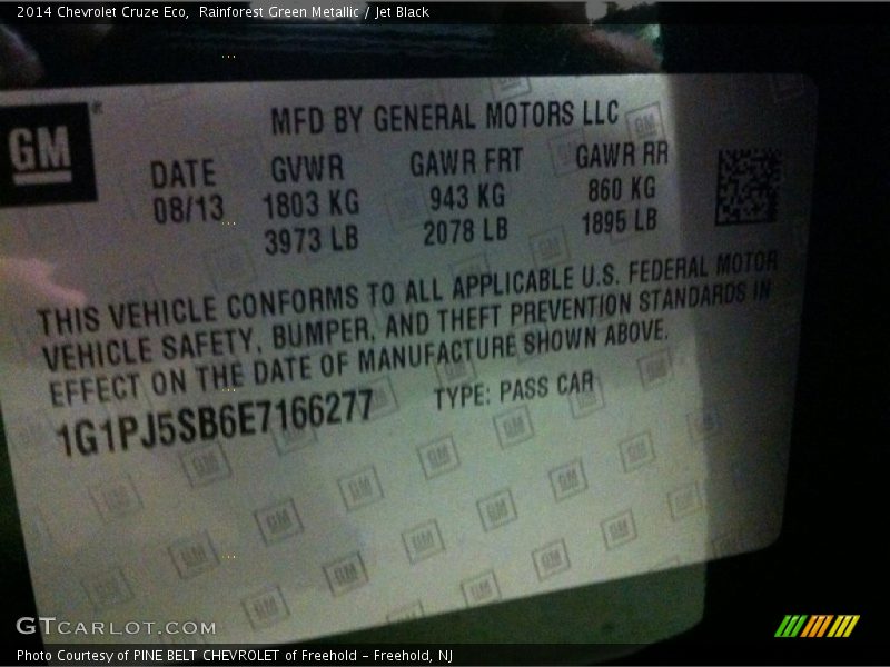 Rainforest Green Metallic / Jet Black 2014 Chevrolet Cruze Eco