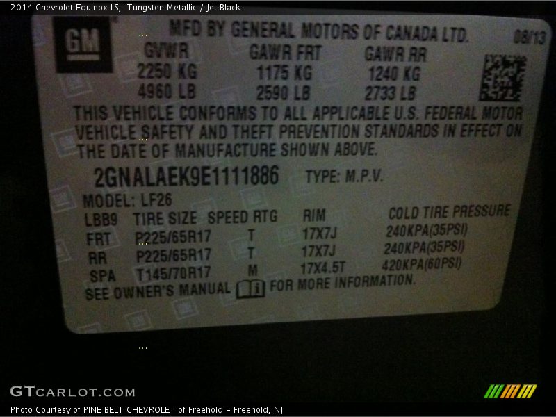 Tungsten Metallic / Jet Black 2014 Chevrolet Equinox LS