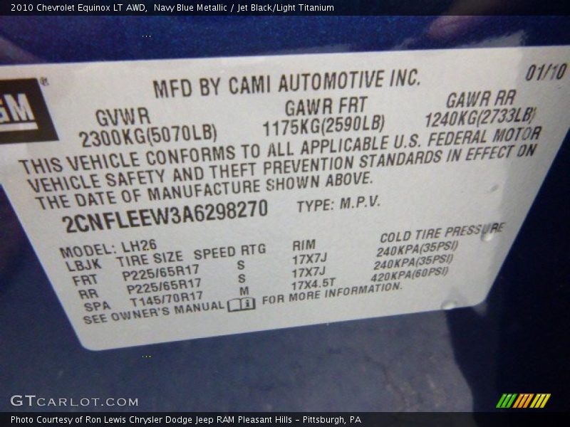 Navy Blue Metallic / Jet Black/Light Titanium 2010 Chevrolet Equinox LT AWD