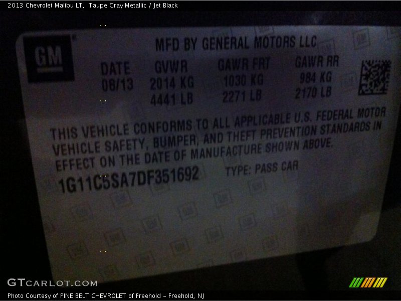 Taupe Gray Metallic / Jet Black 2013 Chevrolet Malibu LT