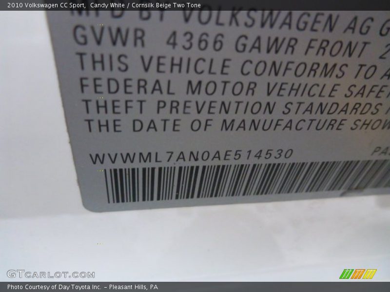 Candy White / Cornsilk Beige Two Tone 2010 Volkswagen CC Sport