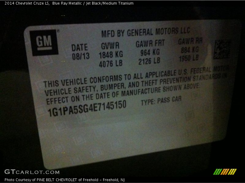 Blue Ray Metallic / Jet Black/Medium Titanium 2014 Chevrolet Cruze LS