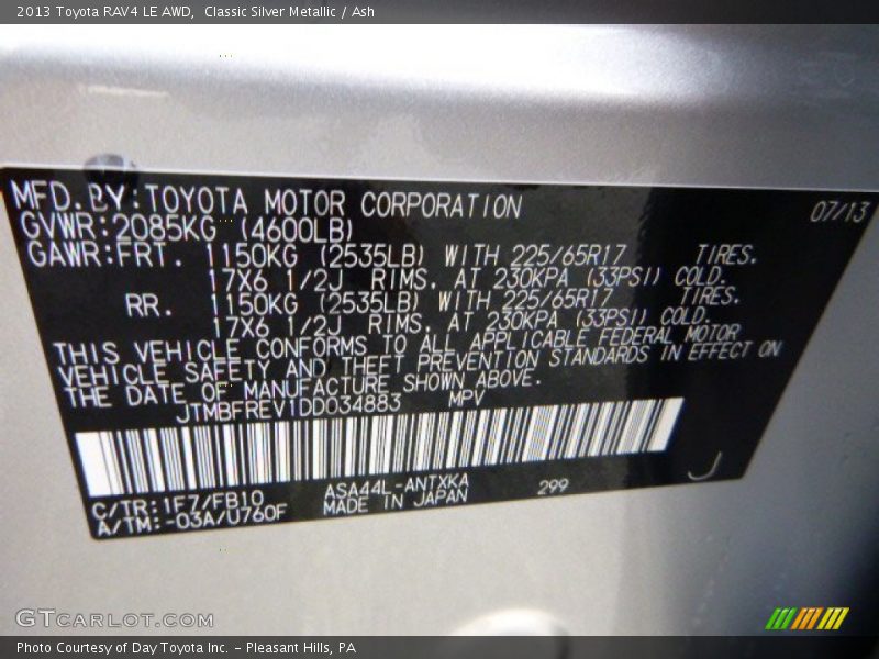 Classic Silver Metallic / Ash 2013 Toyota RAV4 LE AWD