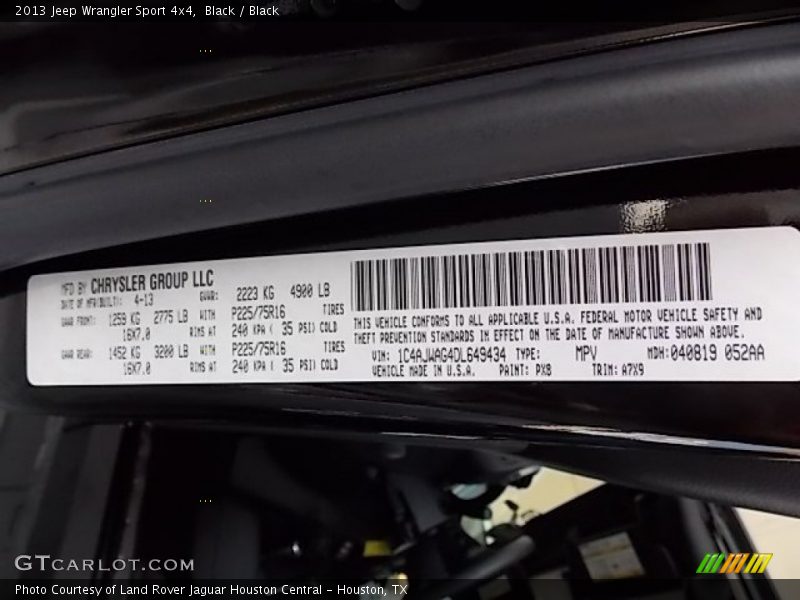 Black / Black 2013 Jeep Wrangler Sport 4x4