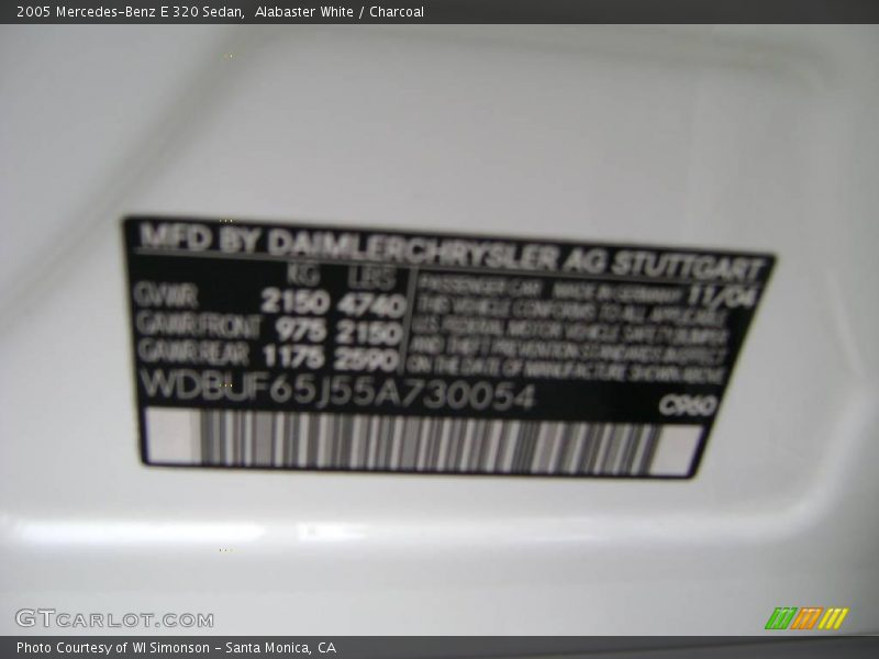Alabaster White / Charcoal 2005 Mercedes-Benz E 320 Sedan