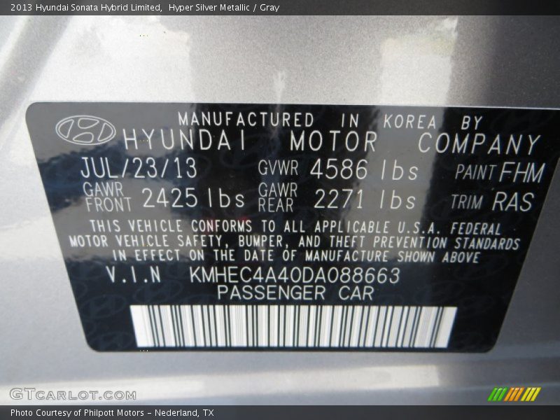 Hyper Silver Metallic / Gray 2013 Hyundai Sonata Hybrid Limited