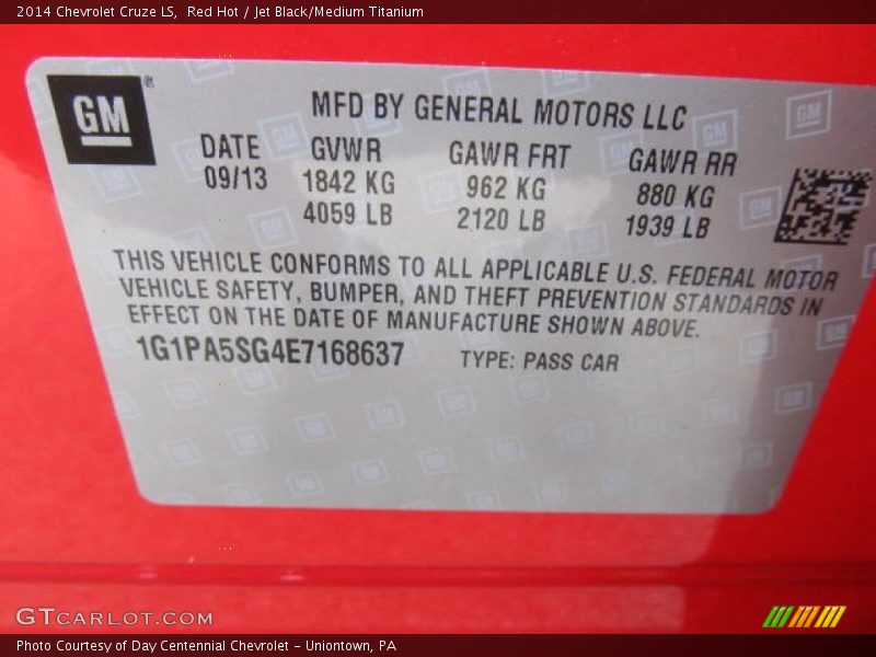 Red Hot / Jet Black/Medium Titanium 2014 Chevrolet Cruze LS