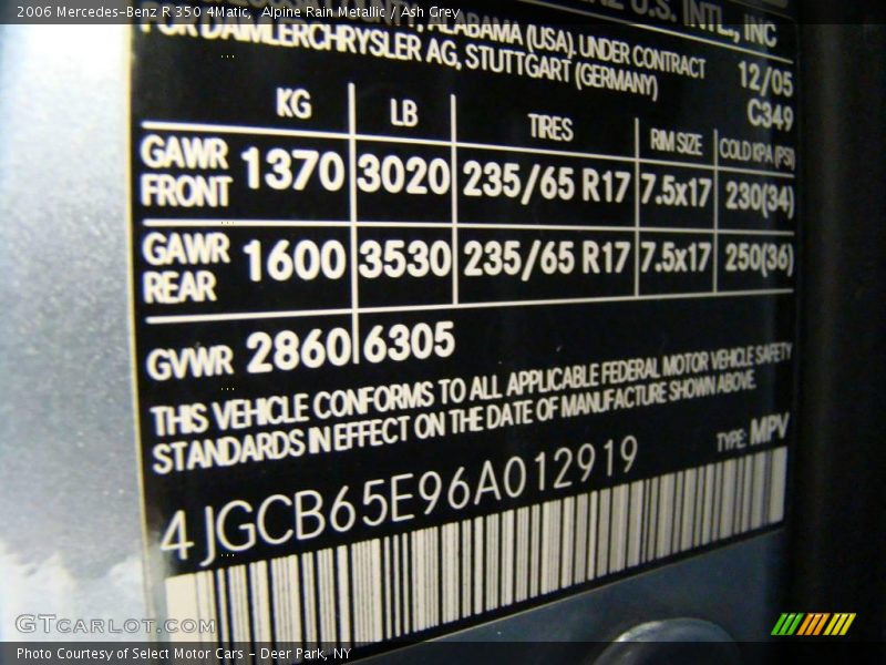 Alpine Rain Metallic / Ash Grey 2006 Mercedes-Benz R 350 4Matic