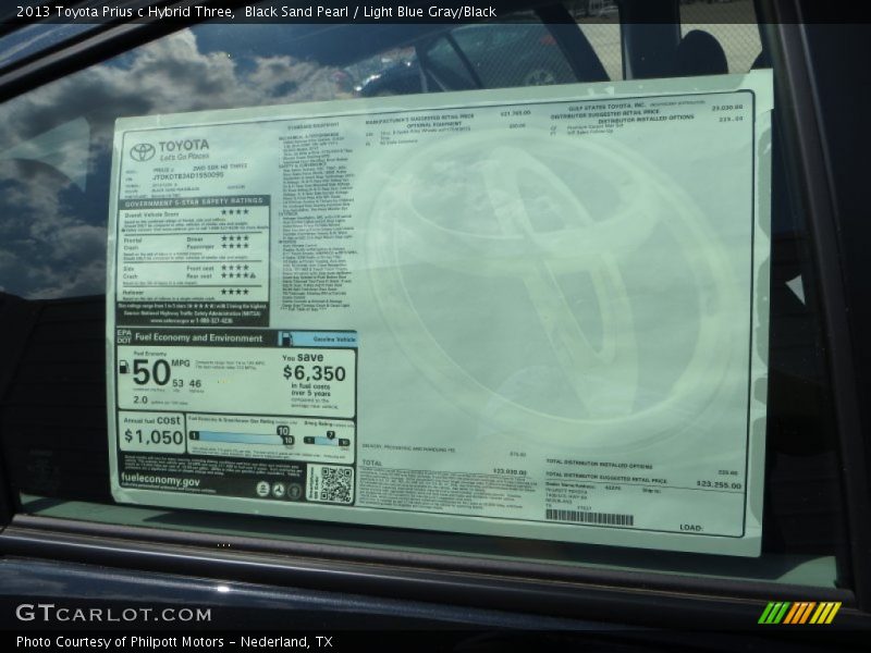 Black Sand Pearl / Light Blue Gray/Black 2013 Toyota Prius c Hybrid Three