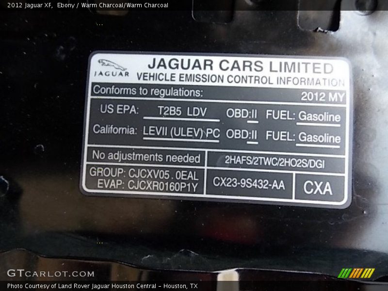 Ebony / Warm Charcoal/Warm Charcoal 2012 Jaguar XF