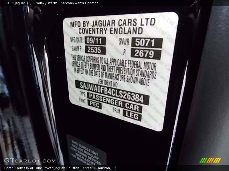 Ebony / Warm Charcoal/Warm Charcoal 2012 Jaguar XF