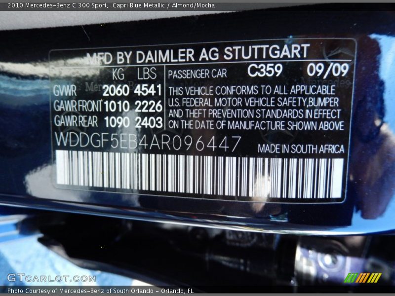 Capri Blue Metallic / Almond/Mocha 2010 Mercedes-Benz C 300 Sport