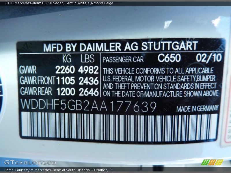 Arctic White / Almond Beige 2010 Mercedes-Benz E 350 Sedan