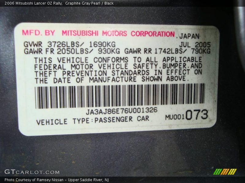 Graphite Gray Pearl / Black 2006 Mitsubishi Lancer OZ Rally