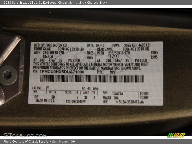 Ginger Ale Metallic / Charcoal Black 2013 Ford Escape SEL 1.6L EcoBoost