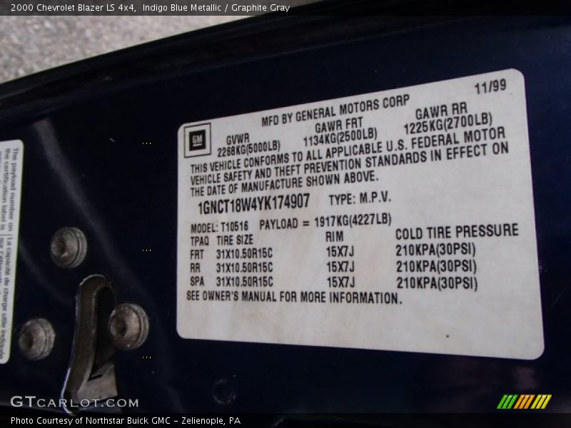 Indigo Blue Metallic / Graphite Gray 2000 Chevrolet Blazer LS 4x4