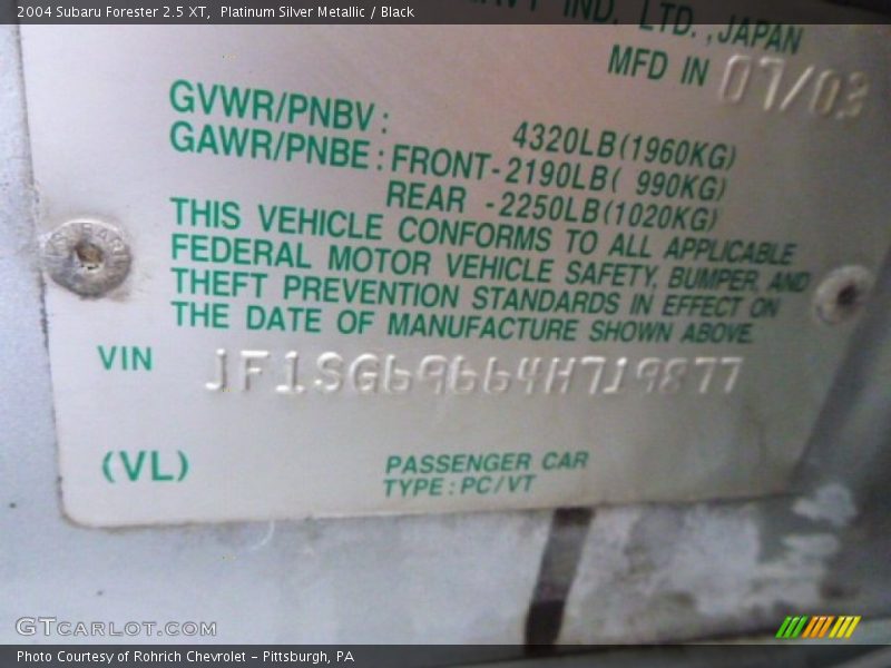 Platinum Silver Metallic / Black 2004 Subaru Forester 2.5 XT