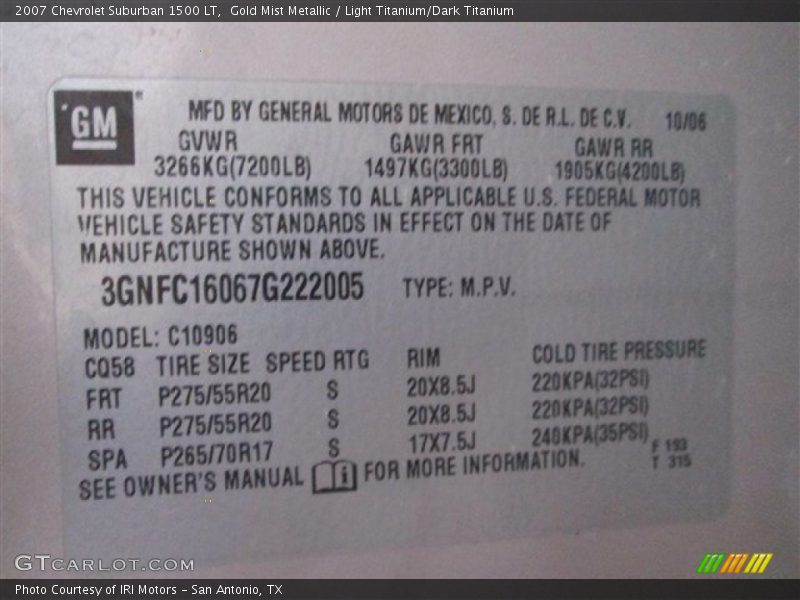 Gold Mist Metallic / Light Titanium/Dark Titanium 2007 Chevrolet Suburban 1500 LT