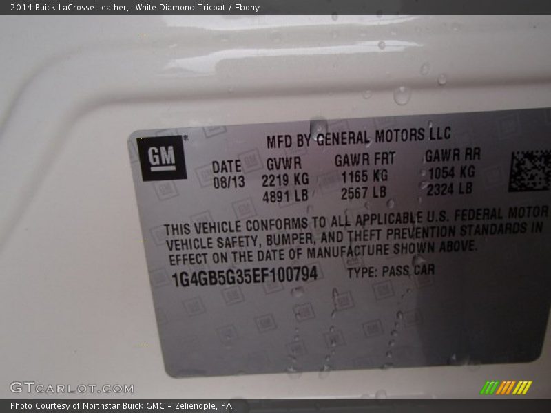 White Diamond Tricoat / Ebony 2014 Buick LaCrosse Leather