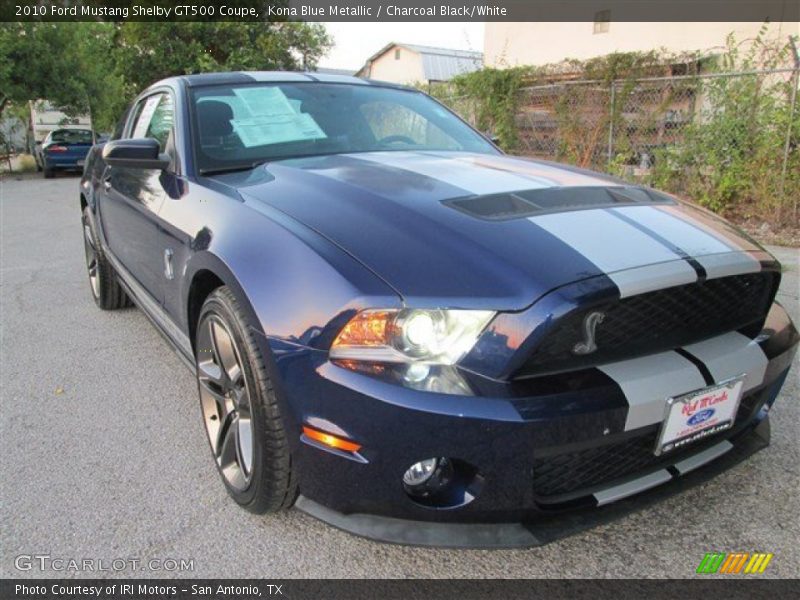 Kona Blue Metallic / Charcoal Black/White 2010 Ford Mustang Shelby GT500 Coupe