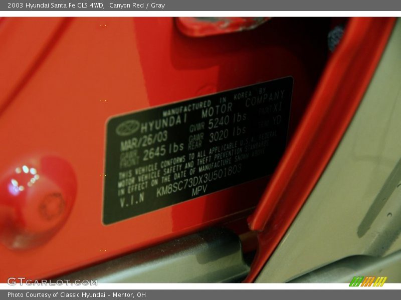 Canyon Red / Gray 2003 Hyundai Santa Fe GLS 4WD