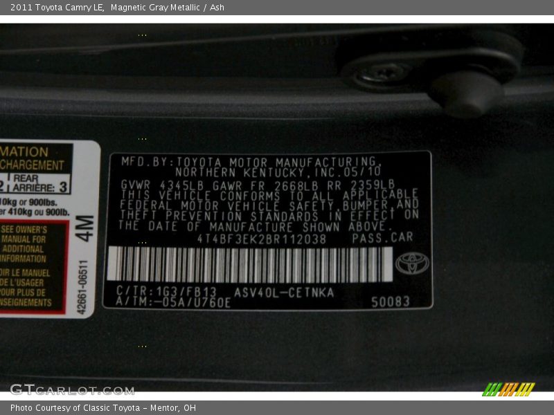 Magnetic Gray Metallic / Ash 2011 Toyota Camry LE