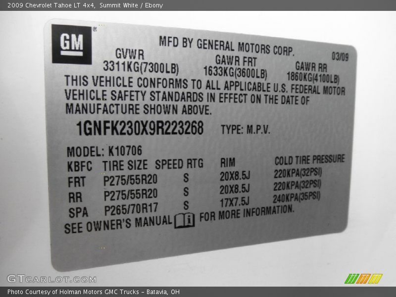 Summit White / Ebony 2009 Chevrolet Tahoe LT 4x4