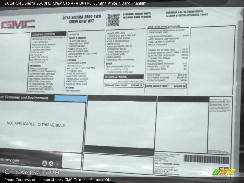  2014 Sierra 3500HD Crew Cab 4x4 Dually Window Sticker