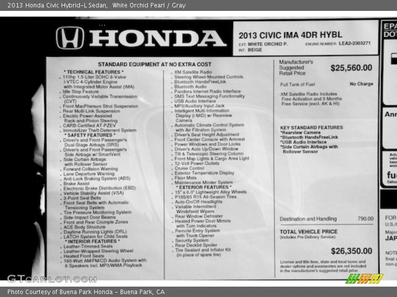  2013 Civic Hybrid-L Sedan Window Sticker