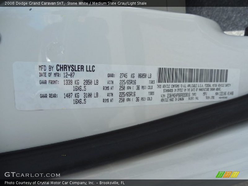 Stone White / Medium Slate Gray/Light Shale 2008 Dodge Grand Caravan SXT