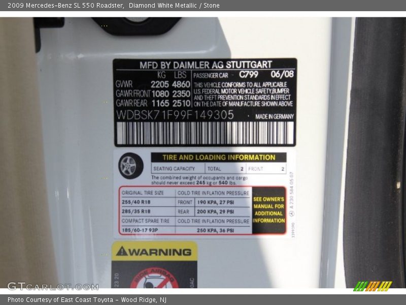 Diamond White Metallic / Stone 2009 Mercedes-Benz SL 550 Roadster