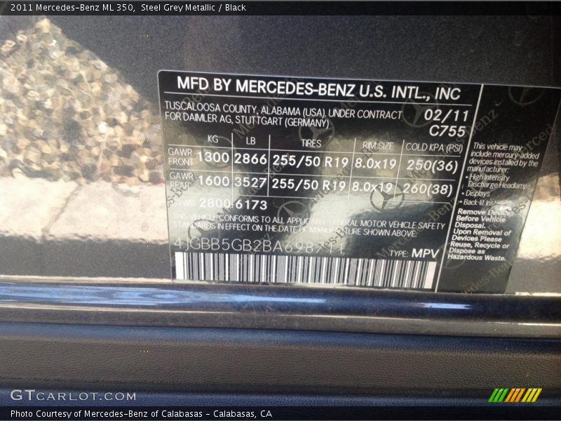 Steel Grey Metallic / Black 2011 Mercedes-Benz ML 350