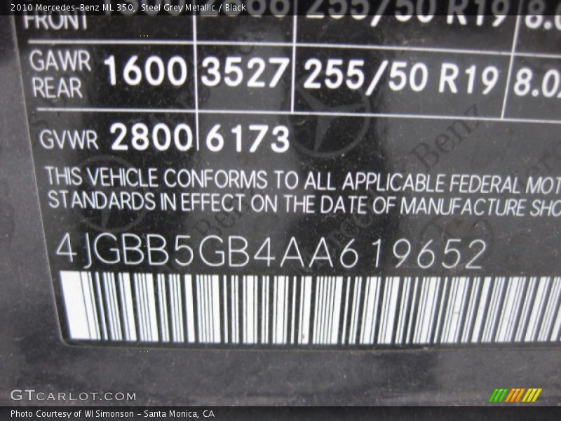 Steel Grey Metallic / Black 2010 Mercedes-Benz ML 350