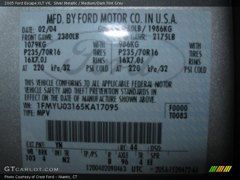 Silver Metallic / Medium/Dark Flint Grey 2005 Ford Escape XLT V6